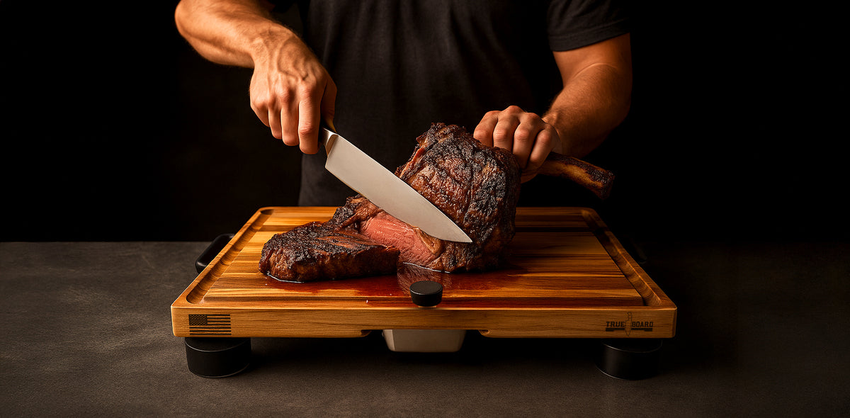 Carving a ribeye on The True Board