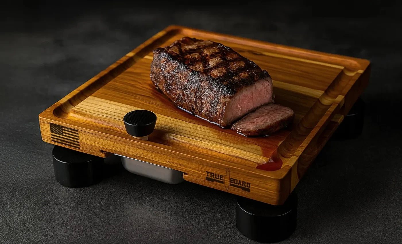 The True Board Compact with a grilled steak